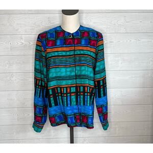 80's Jordan jeweltone geometric long sleeve blouse Size Small